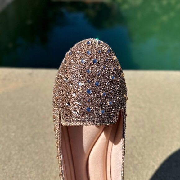 New Bling Rose Gold Rhinestone Crystal Loafers Ballet Flat Ballerina Shoes Slide - Picture 6 of 6